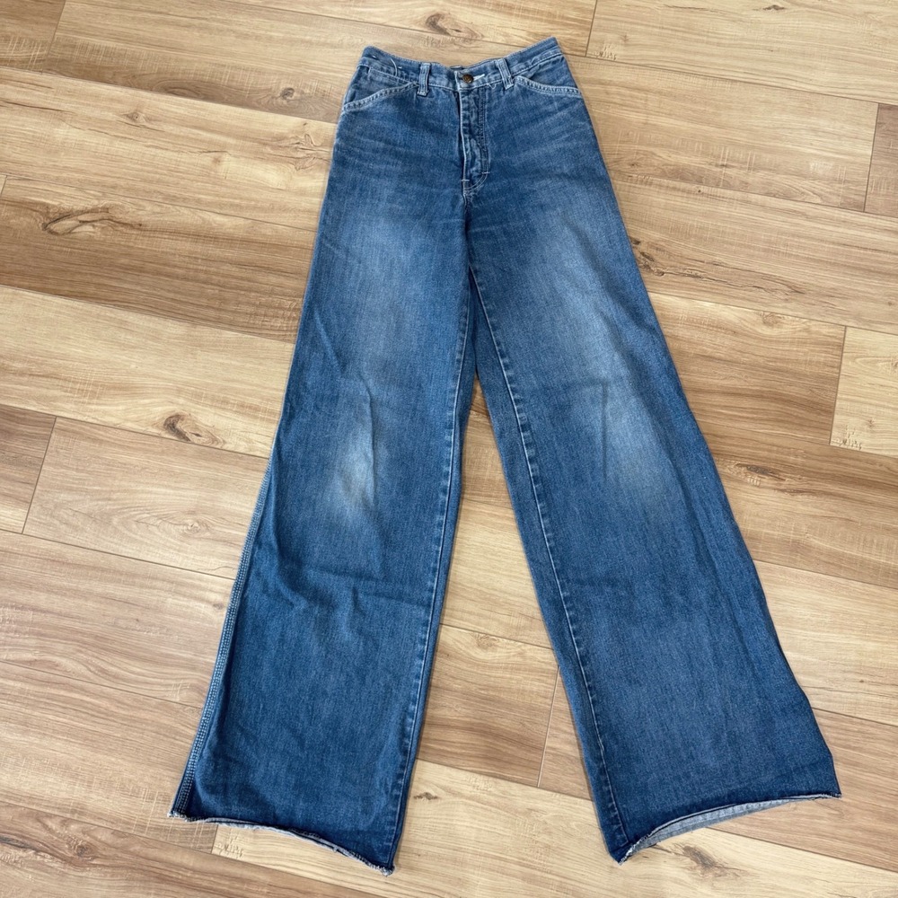 Vtg 70s BNG High Waist Elephant Bell Bottom Jeans Wide Leg Carpenter Raw Hem- 27